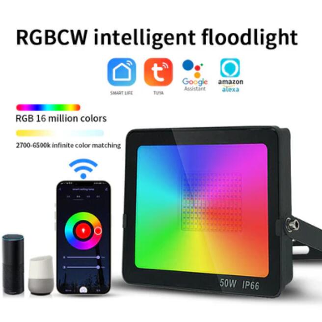 2 Pack 50W RGBCW Outdoor LED Floodlight WiFi Bluetooth RGBCW 2700K-6500K & 16 Million Colors, LED Landscape Lights, IP66 Waterproof