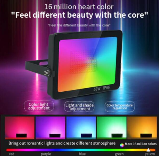 2 Pack 50W RGBCW Outdoor LED Floodlight WiFi Bluetooth RGBCW 2700K-6500K & 16 Million Colors, LED Landscape Lights, IP66 Waterproof