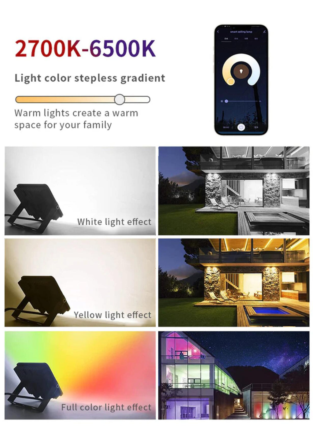 2 Pack 50W RGBCW Outdoor LED Floodlight WiFi Bluetooth RGBCW 2700K-6500K & 16 Million Colors, LED Landscape Lights, IP66 Waterproof