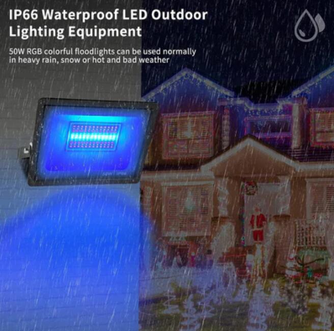2 Pack 50W RGBCW Outdoor LED Floodlight WiFi Bluetooth RGBCW 2700K-6500K & 16 Million Colors, LED Landscape Lights, IP66 Waterproof