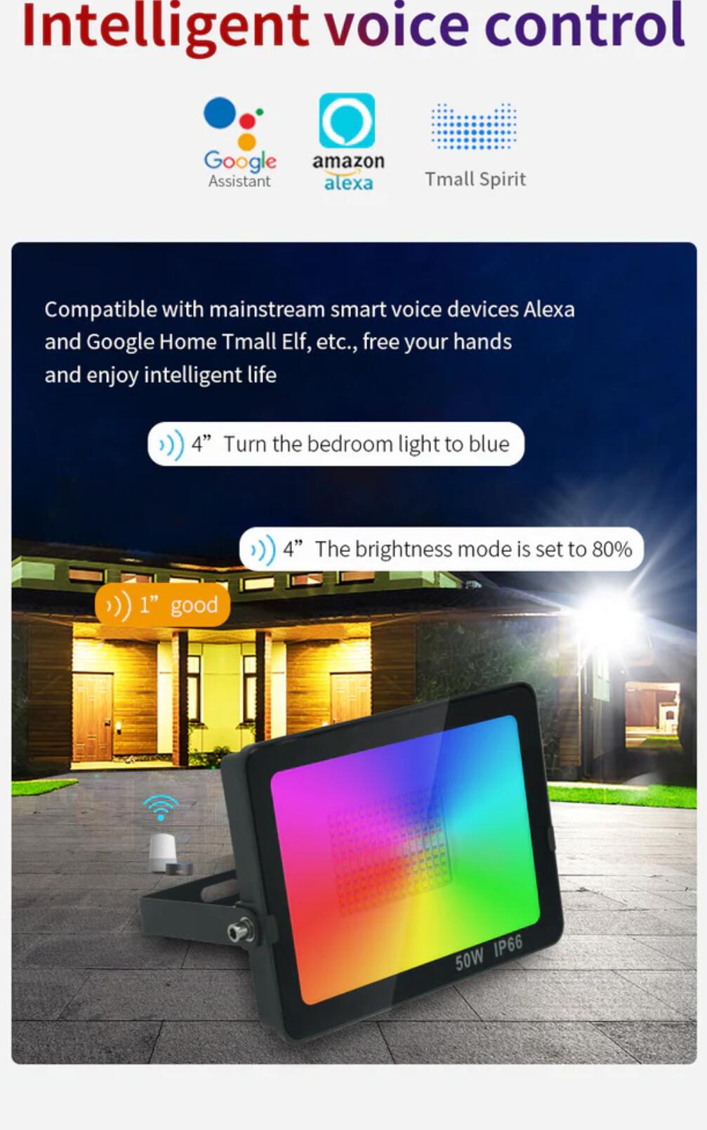 2 Pack 50W RGBCW Outdoor LED Floodlight WiFi Bluetooth RGBCW 2700K-6500K & 16 Million Colors, LED Landscape Lights, IP66 Waterproof