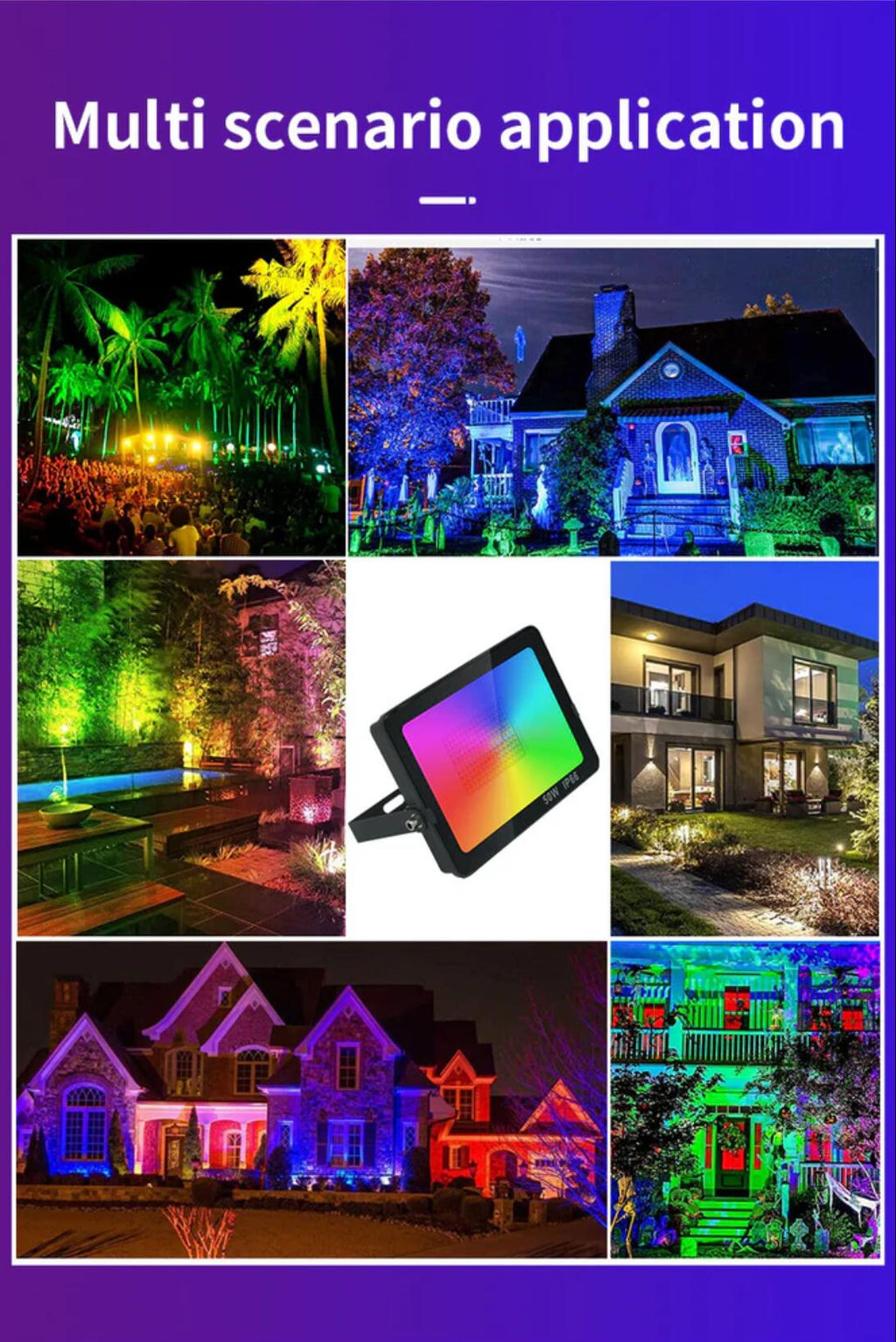 2 Pack 50W RGBCW Outdoor LED Floodlight WiFi Bluetooth RGBCW 2700K-6500K & 16 Million Colors, LED Landscape Lights, IP66 Waterproof