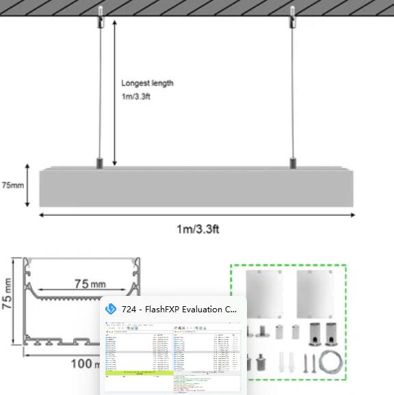 2 Pack H10075 Big Aluminum Extrusion Channel for Suspension Mounting Linear Office Lighting System