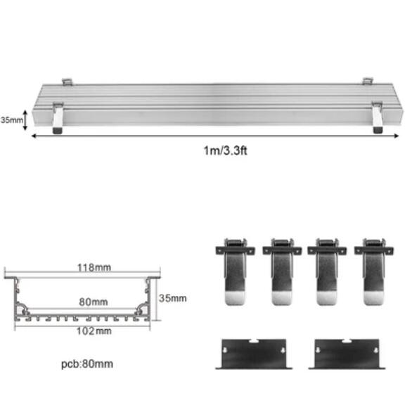2 Pack H10235 Big Aluminum Extrusion Channel for Flush Mounting Linear Office Lighting System