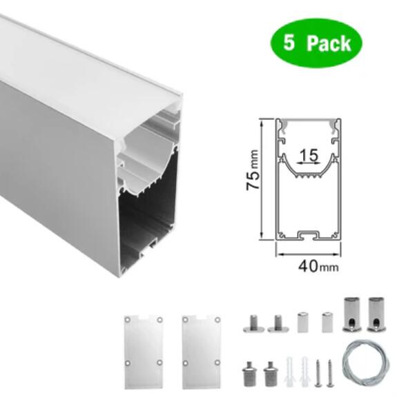 5 Pack H4075 Big Aluminum Extrusion Channel for Suspension Mounting Linear Office Lighting System