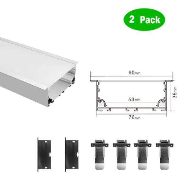 2 Pack H7635A Big Aluminum Extrusion Channel for Flush Mounting Linear Office Lighting System