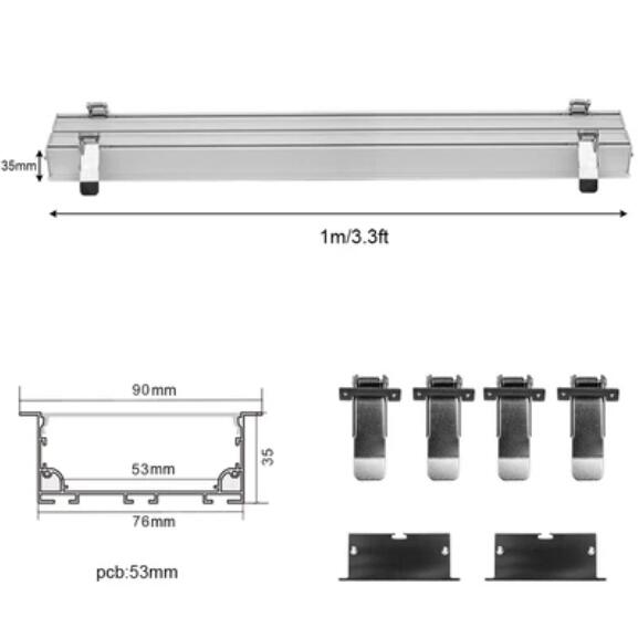 2 Pack H7635A Big Aluminum Extrusion Channel for Flush Mounting Linear Office Lighting System