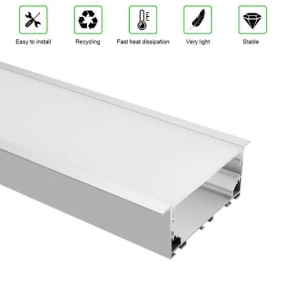 2 Pack H7635A Big Aluminum Extrusion Channel for Flush Mounting Linear Office Lighting System