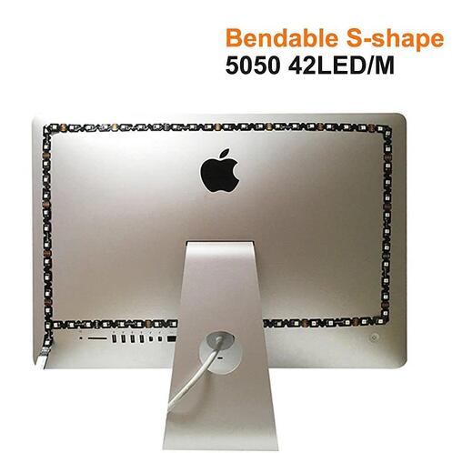 S-Shape Bias Lighting for HDTV -3.3ft/1M and 6.6ft/2M RGB LED Backlight Strip 12V Powered Bendable Strip Kit for Flat Screen TV LCD, Desktop Monitors. No Need to Cut.
