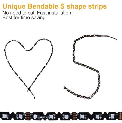 S-Shape Bias Lighting for HDTV -3.3ft/1M and 6.6ft/2M RGB LED Backlight Strip 12V Powered Bendable Strip Kit for Flat Screen TV LCD, Desktop Monitors. No Need to Cut.