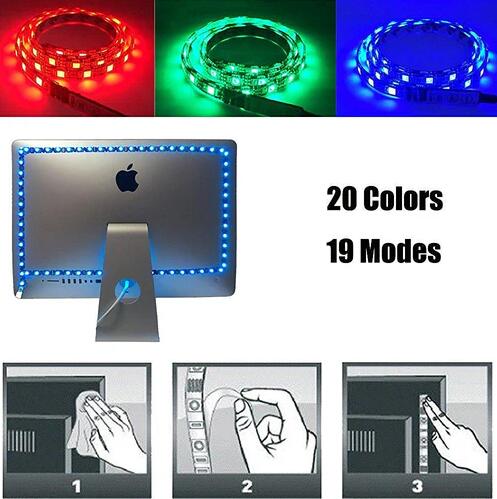 S-Shape Bias Lighting for HDTV -3.3ft/1M and 6.6ft/2M RGB LED Backlight Strip 12V Powered Bendable Strip Kit for Flat Screen TV LCD, Desktop Monitors. No Need to Cut.