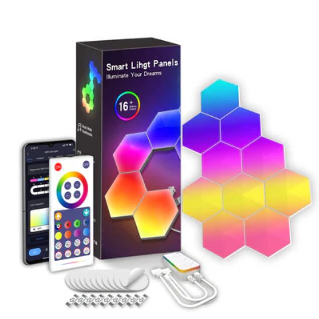 Hexagon Lights Smart App Control RGB Hexagon LED Lights for Wall or Desktop with Music Sync for Gaming Room Streaming Decor