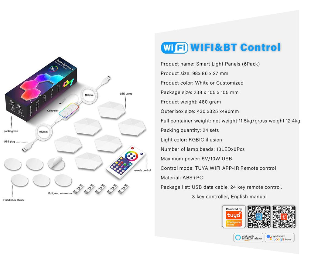 Hexagon Lights Smart App Control RGB Hexagon LED Lights for Wall or Desktop with Music Sync for Gaming Room Streaming Decor