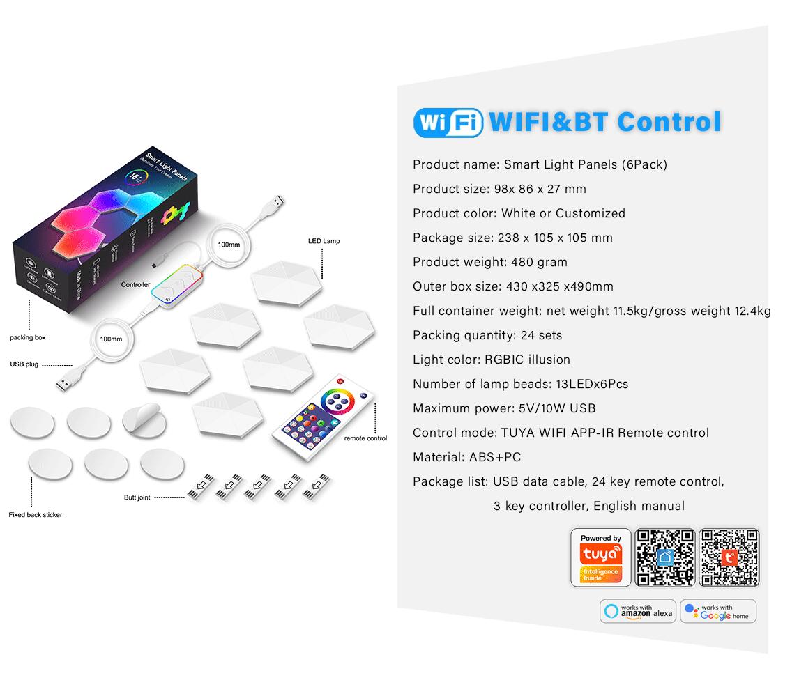 Hexagon Lights Smart App Control RGB Hexagon LED Lights for Wall or Desktop with Music Sync for Gaming Room Streaming Decor
