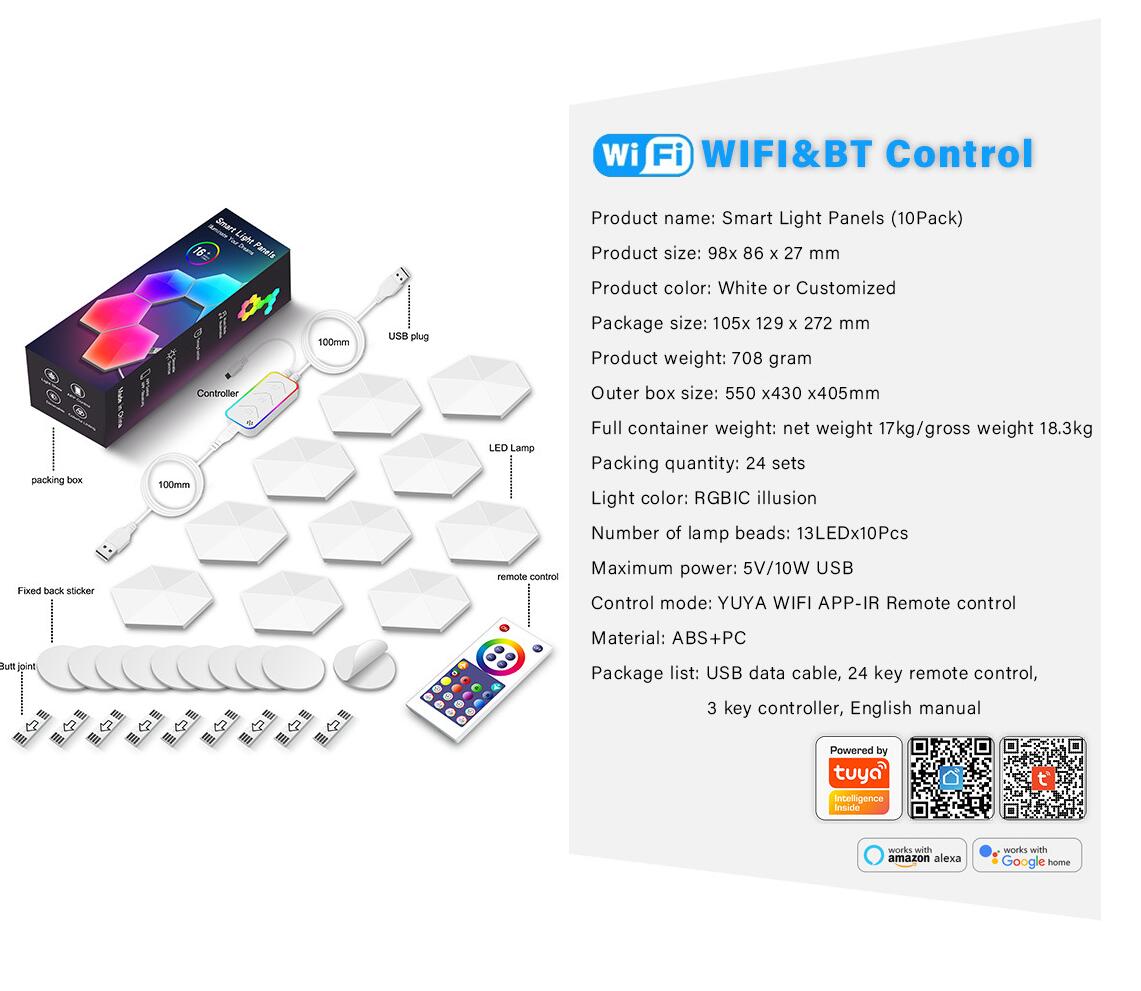 Hexagon Lights Smart App Control RGB Hexagon LED Lights for Wall or Desktop with Music Sync for Gaming Room Streaming Decor