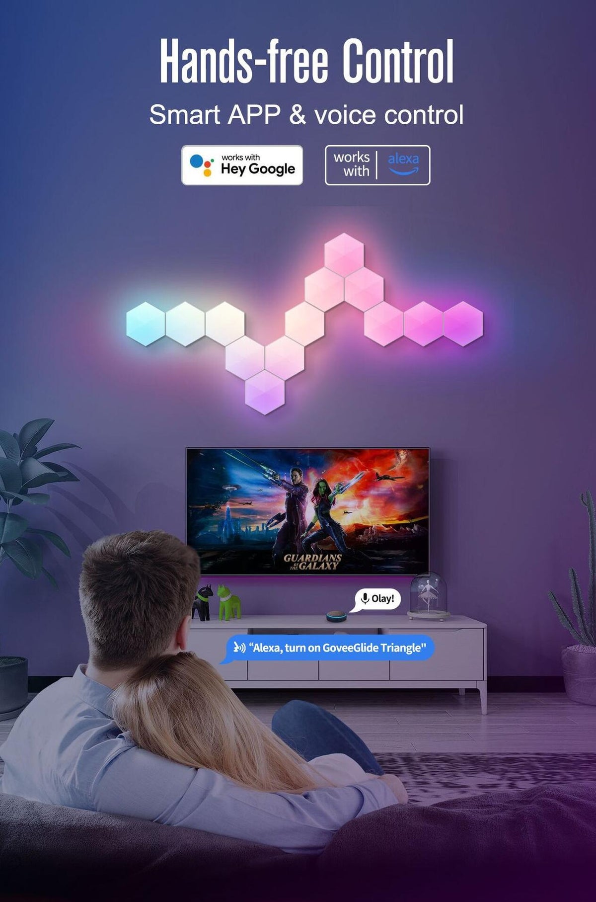Hexagon Lights Smart App Control RGB Hexagon LED Lights for Wall or Desktop with Music Sync for Gaming Room Streaming Decor