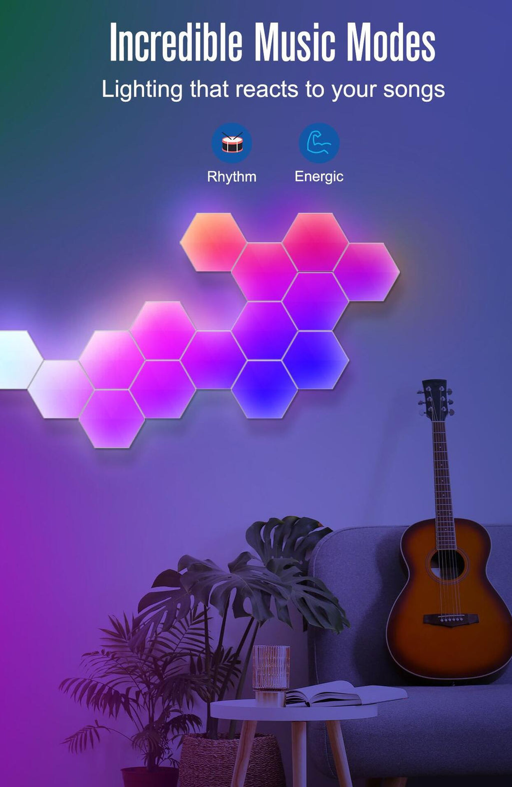 Hexagon Lights Smart App Control RGB Hexagon LED Lights for Wall or Desktop with Music Sync for Gaming Room Streaming Decor