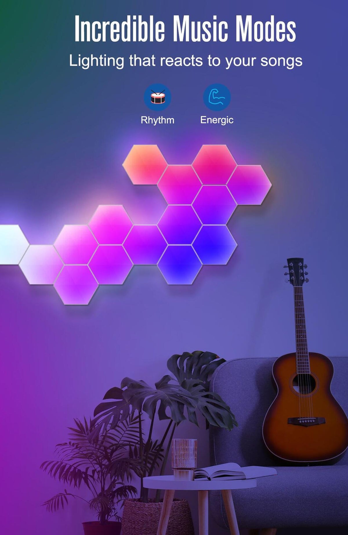 Hexagon Lights Smart App Control RGB Hexagon LED Lights for Wall or Desktop with Music Sync for Gaming Room Streaming Decor