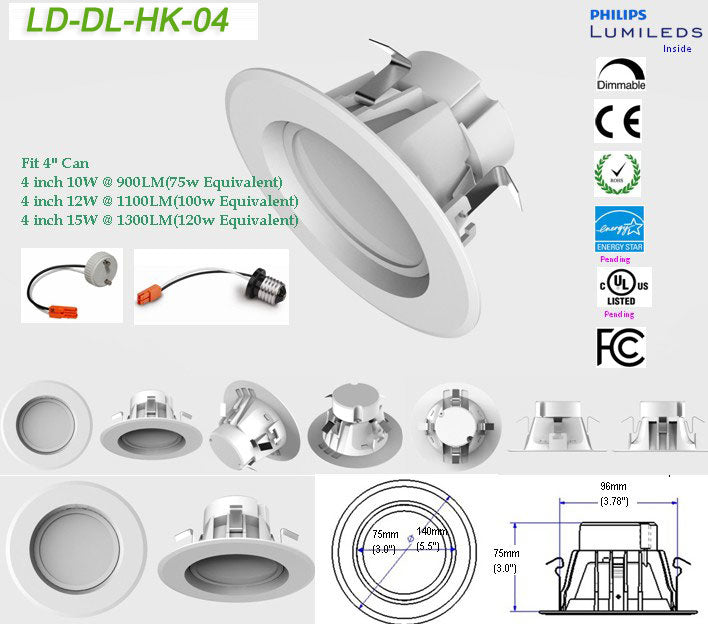 15W LD-DL-HK-04-15W LED Down Light Dimmable 15W(120W Equivalent)  Recessed LED Retrofit Downlight