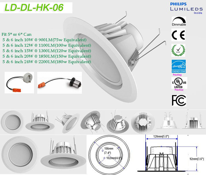 24W LD-DL-HK-06-24W LED Down Light Dimmable 24W(180W Equivalent)  Recessed LED Retrofit Downlight