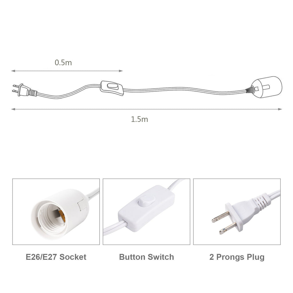Extension Hanging Cord Cable 1.5m long E27 Socket  Customizable length