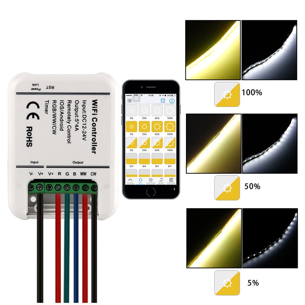 12V Wifi Android  LED Strip RGB RGBW Controller With Remote 5 Channels Control By Phone