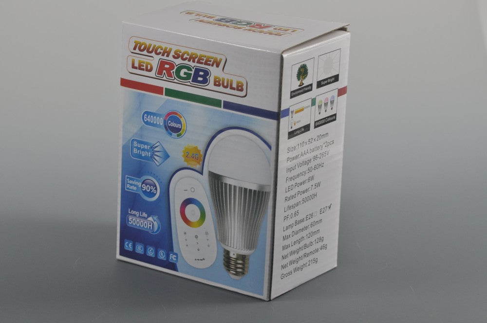 Dimmable RGB LED Bulb E27 6W  Light  and 2.4G Wireless Touch Remote Controller