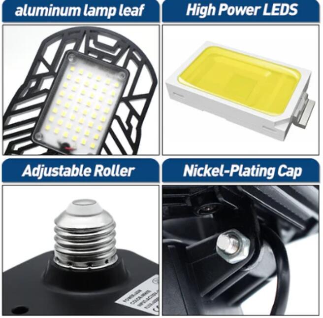 LED Garage Light 60W CRI 80 6000LM 6000K Deformable E26/E27 Base LED Ceiling Light for Garage