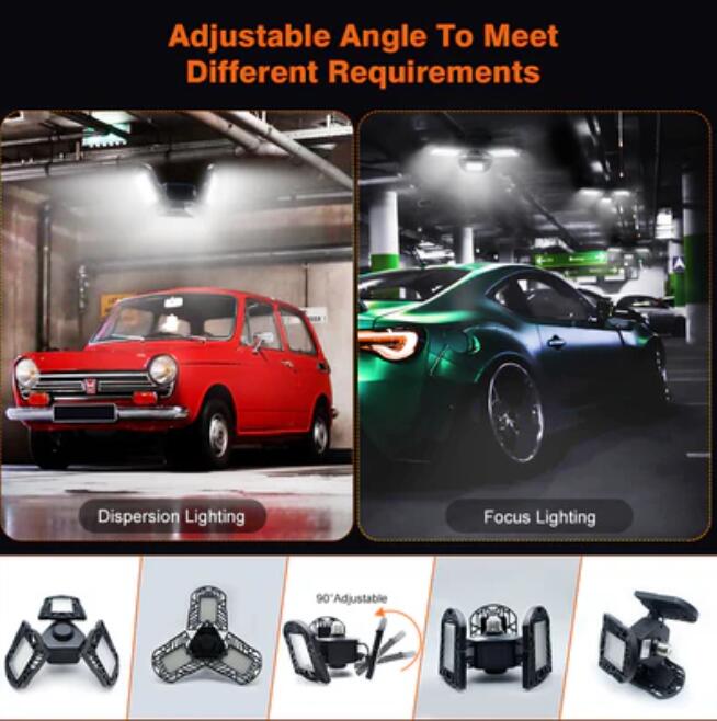 LED Garage Light 60W CRI 80 6000LM 6000K Deformable E26/E27 Base LED Ceiling Light for Garage