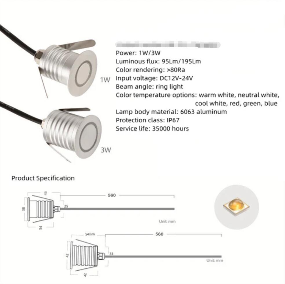 8 PCS Pack DC12V-24V 1W/3W IP67 Outdoor Waterproof LED Wall Light Corridor Ladder Step LED Lights
