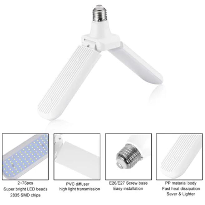 30W Deformable LED Garage Ceiling Lights 3000LM 6500K White 300W Equivalent CRI80+ E26/E27 Base