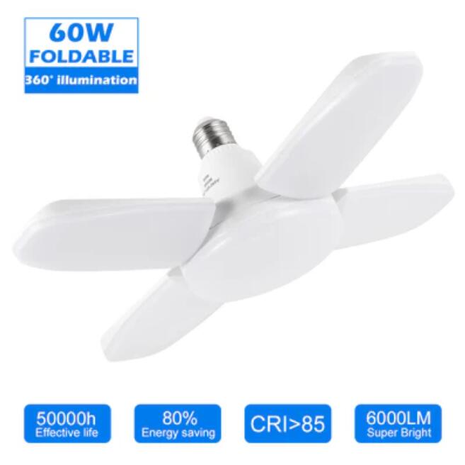 60W LED Shop Light Deformable LED Garage Lights CRI80+ 6000LM 6500K White 400W Equivalent