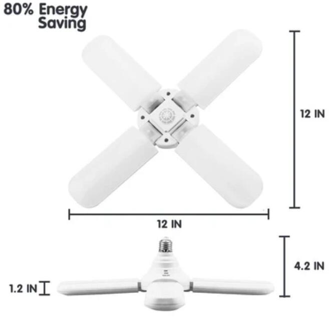 60W Deformable LED Garage Ceiling Lights 6000LM 6500K White 400W Equivalent CRI80+ E26/E27 Base