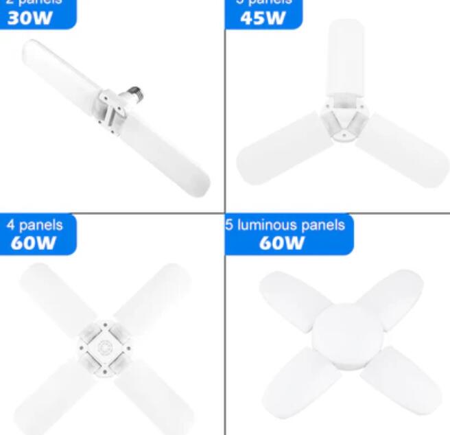 60W Deformable LED Garage Ceiling Lights 6000LM 6500K White 400W Equivalent CRI80+ E26/E27 Base
