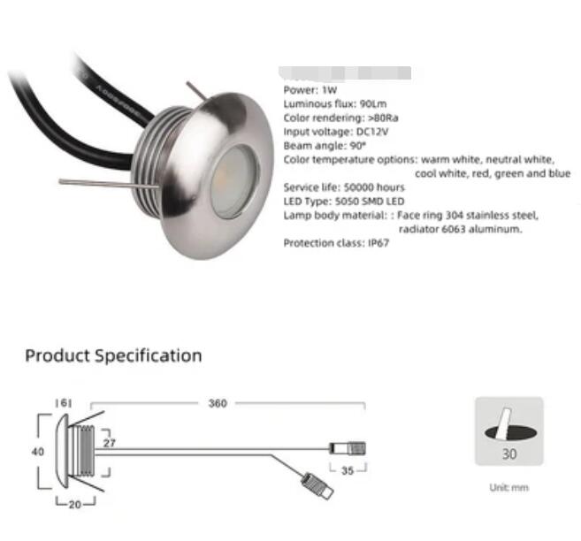 8PCS Pack 1W DC12V IP67 Recessed LED Wall Corner Light Outdoor LED Step Lights Stainless Steel Inground Light