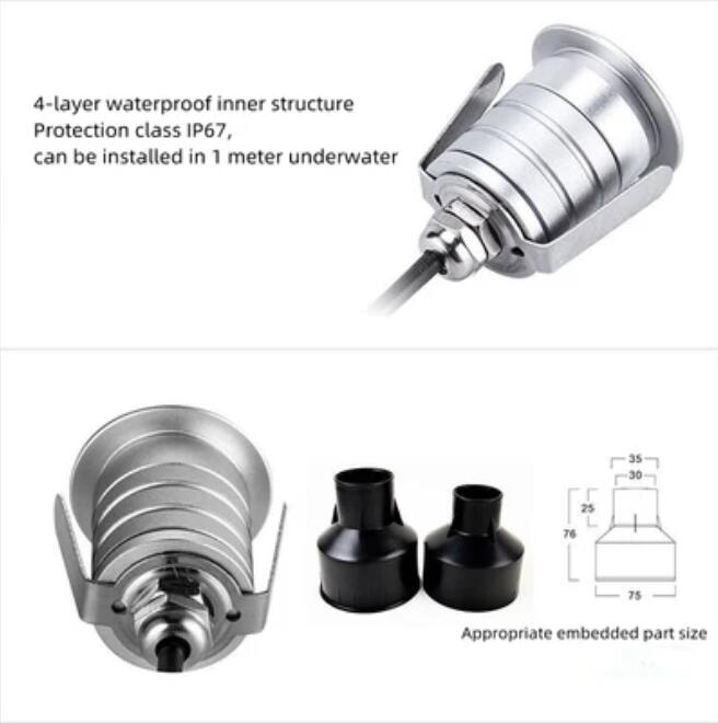 8PCS Pack DC12-24V 1W IP67 Waterproof LED Inground Light with A1/A2/A3 Lesn for Foot Stair LED Deck & Step Light