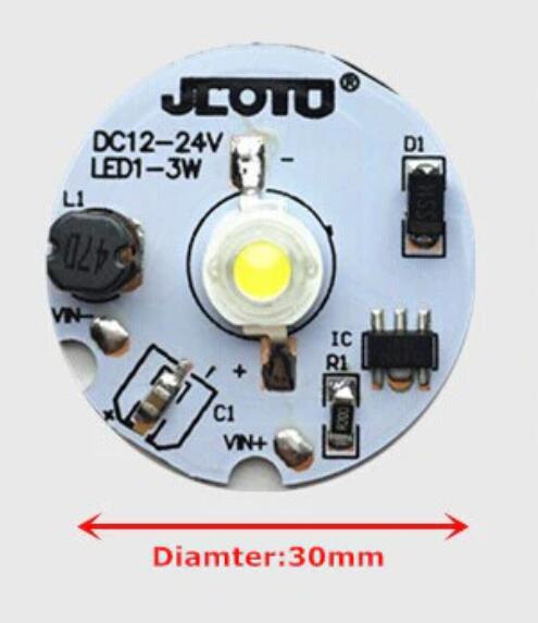 1W 3W DC12V-DC24V LED PCB Component 30mm Wide Round Board
