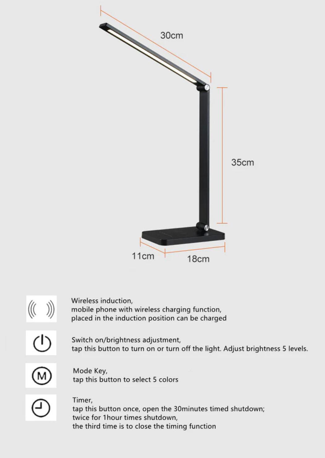 LED Desk Lamp with Wireless Chargers and USB Charging Port for Home Office, Desk Light withTimer for Reading, Study, Crafts