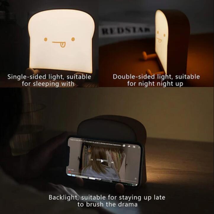 Meme Toast Bread LED Night Light Rechargeable Desk lamp with Timer for Baby Girls Boys