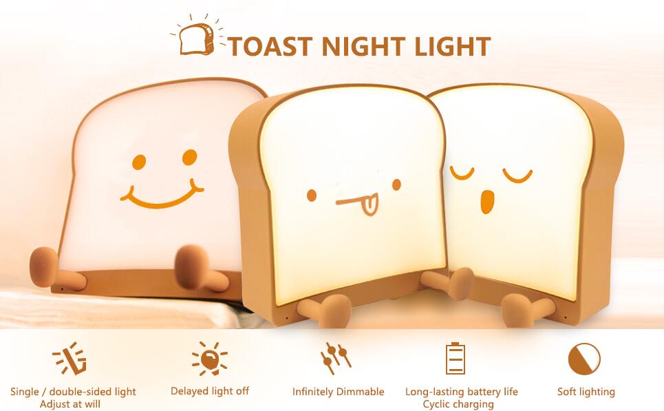 Meme Toast Bread LED Night Light Rechargeable Desk lamp with Timer for Baby Girls Boys