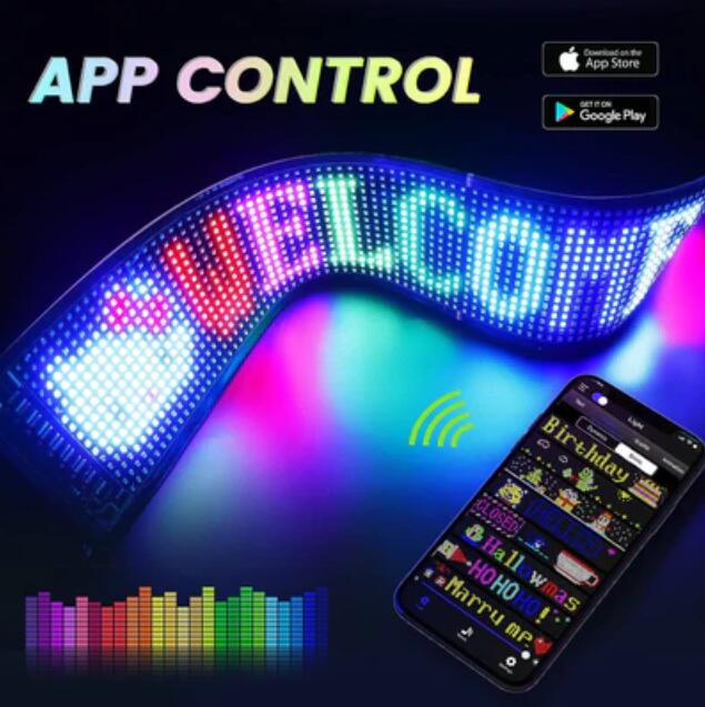 Model 1696 Flexible USB 5V Car LED Sign Bluetooth App Control Display Screen Text Pattern Animation LED sign display for Car Windows, Shop, Bar and Entrance Sign