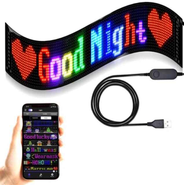 Model 1696 Small Flexible USB 5V Car LED Sign Bluetooth App Control Display Screen Text Pattern Animation LED sign display for Car Windows, Shop, Bar and Entrance Sign