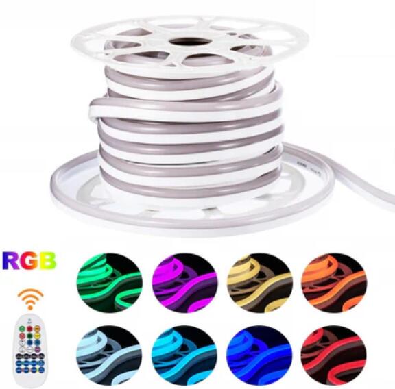 AC 110V / 220V IP65 High Voltage RGB Color Changing Neon Strip Light with power plug