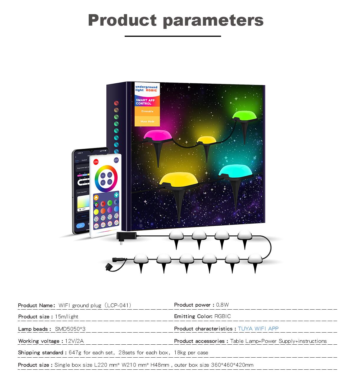 Outdoor Ground Lights 15 Bulbs 32.8FT Smart RGB+IC Pathway Lights, APP Controlled Waterproof RGB Landscape Lighting Work with Alexa