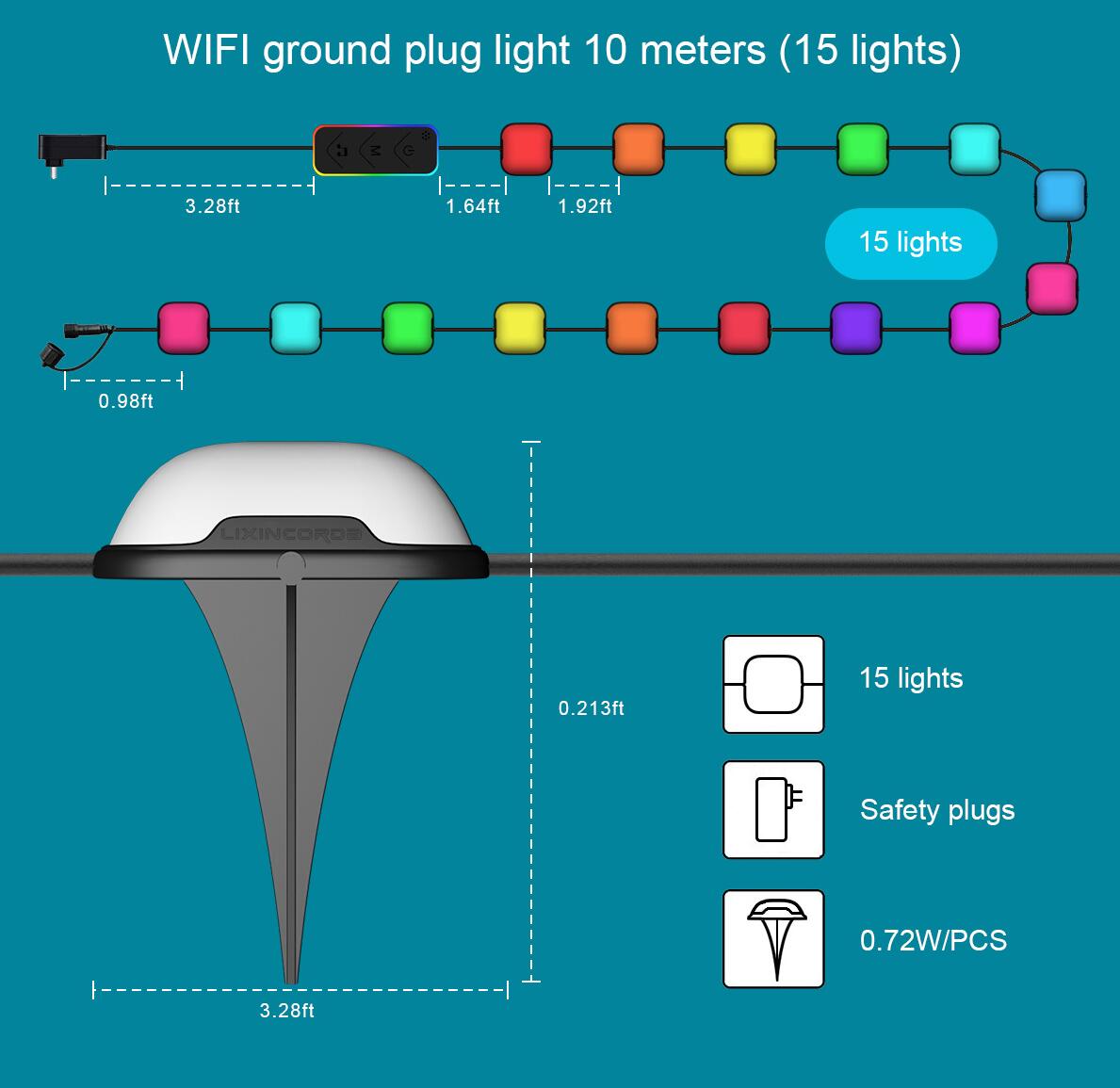 Outdoor Ground Lights 15 Bulbs 32.8FT Smart RGB+IC Pathway Lights, APP Controlled Waterproof RGB Landscape Lighting Work with Alexa