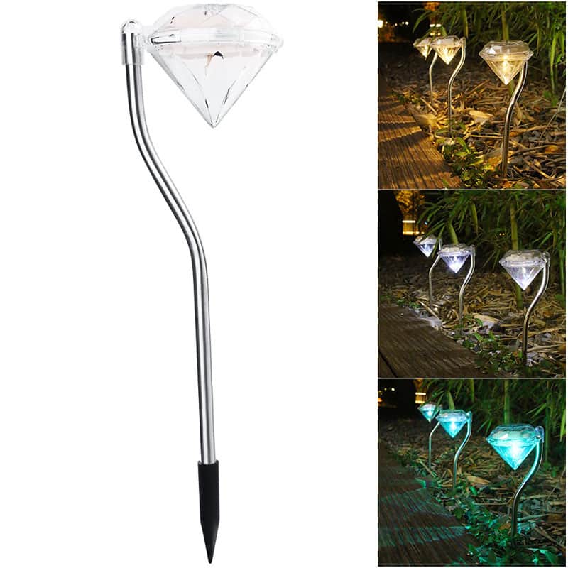 Outdoor Solar Diamond Lights, 2 Pack Solar Lawn Lights for Garden Terraces, Flowerbeds, Lawn Paths