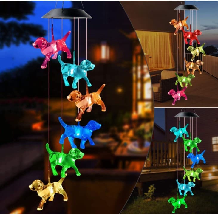 Outdoor Solar Dog Wind Chime Lights for Garden, Patio, Party, Yard, Window, Outdoor Decorations