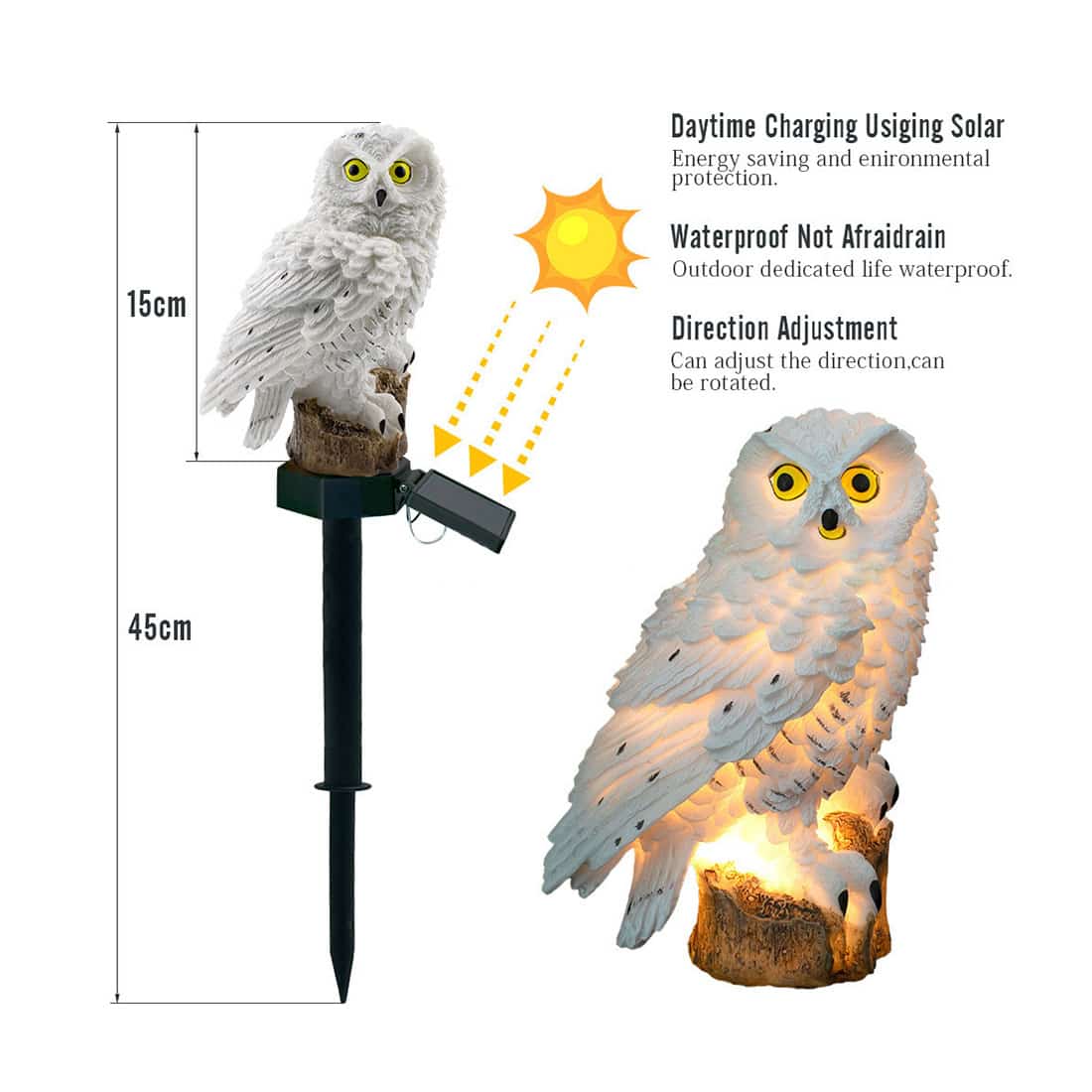 Owl Figure Solar LED Lights, Resin Garden Waterproof Decorative Lights for Outdoor Patio Passage Lawn Landscape Decor