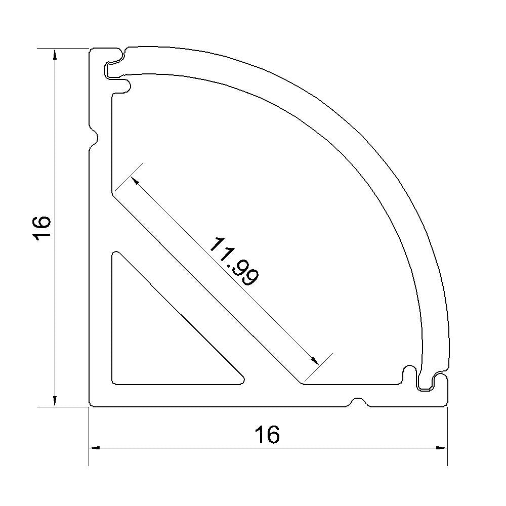3 meter 118.1" Black LED 90Â° Right Angle Aluminium Channel PB-AP-GL-006-B 1 Meter(39.4inch) 16 mm(H) x 16 mm(W) For Max Recessed 10mm Strip Light LED Profile With Arc Diffuse Cover