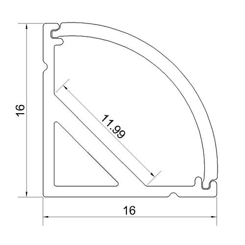 0.5 meter 19.7" Black LED 90Â° Right Angle Aluminium Channel PB-AP-GL-006-B 1 Meter(39.4inch) 16 mm(H) x 16 mm(W) For Max Recessed 10mm Strip Light LED Profile With Arc Diffuse Cover